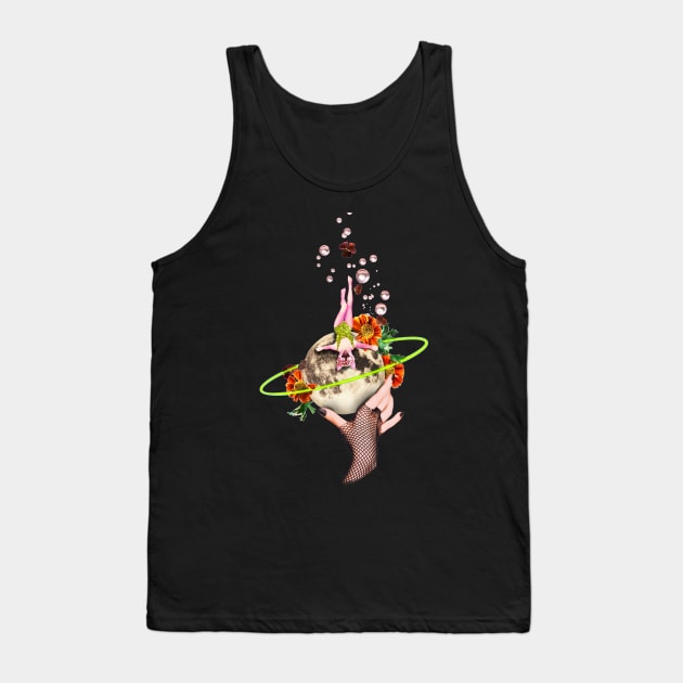 Moon Cat - Floral Space Garden Tank Top by Peggy Dean